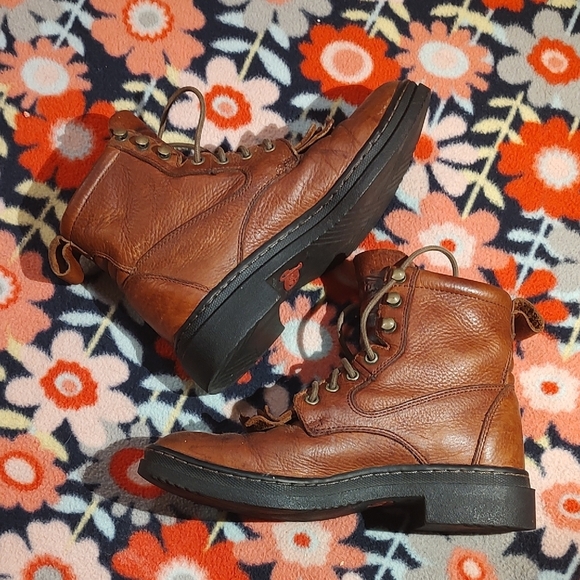 Justin Boots Ladies Tan Leather Lace-Up Boots - Picture 2 of 10